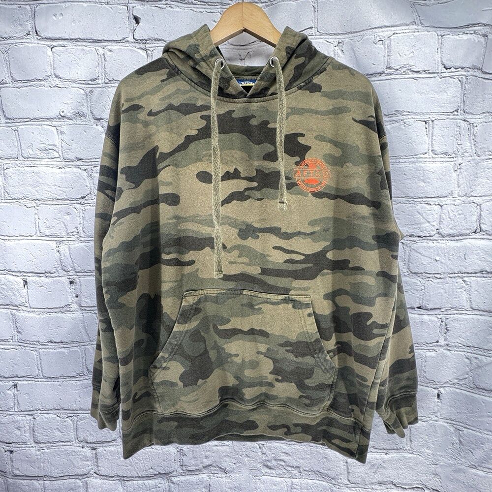 AFTCO Camo Hoodie Men’s L American Fishing Tackle Company Pullover Sweatshirt